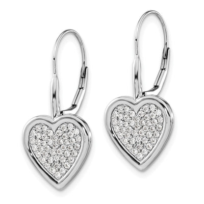 14K White Gold Diamond Fancy Heart Leverback Earrings