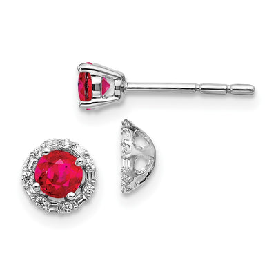 14K White Gold Diamond and Ruby Stud w/ Jacket Earrings