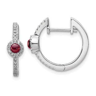 14k White Gold Diamond and Cabochon Garnet Earrings (Style EM4031-GA-020-WA)