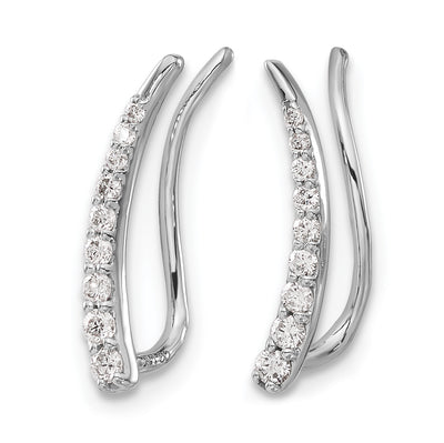 14K White Gold Diamond Ear Climber Earrings, 14 x 3mm