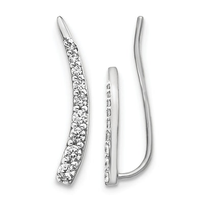 14K White Gold Diamond Ear Climber Earrings, 14 x 3mm