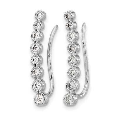 14K White Gold Diamond Graduated Ear Climber Earrings, 20 x 3mm