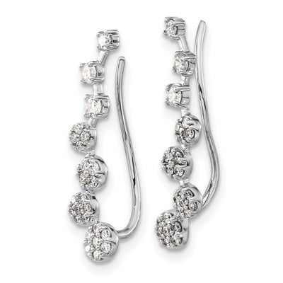14K White Gold Diamond Ear Climber Earrings, 21 x 5mm