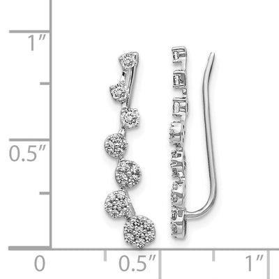 14K White Gold Diamond Ear Climber Earrings, 21 x 5mm