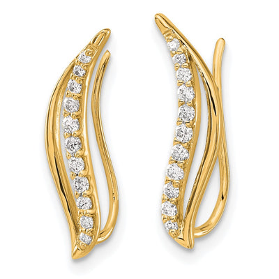 14K Yellow Gold Diamond Wave Ear Climber Earrings