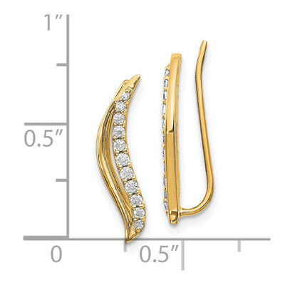 14K Yellow Gold Diamond Wave Ear Climber Earrings