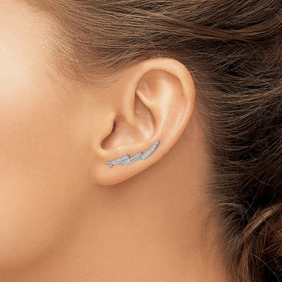 14K White Gold Diamond Lightning Ear Climber Earrings