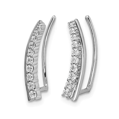 14K White Gold Diamond Ear Climber Earrings, 18 x 4mm