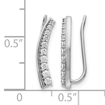 14K White Gold Diamond Ear Climber Earrings, 18 x 4mm