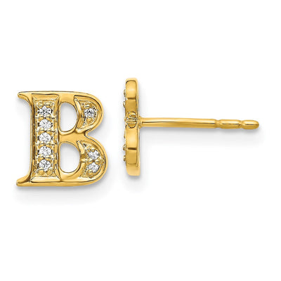14K Yellow Gold Diamond Initial Earrings