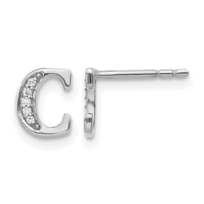 14K White Gold Diamond Initial Stud Earrings