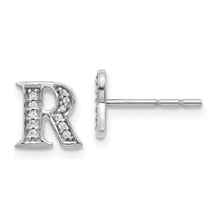 14k White Gold Diamond Initial R Earrings (Style EM4170R-008-WA)