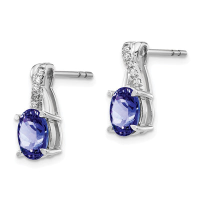 14K White Gold Tanzanite and Diamond Earrings, 13.6 x 5.25mm