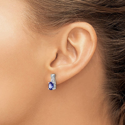 14K White Gold Tanzanite and Diamond Earrings, 13.6 x 5.25mm