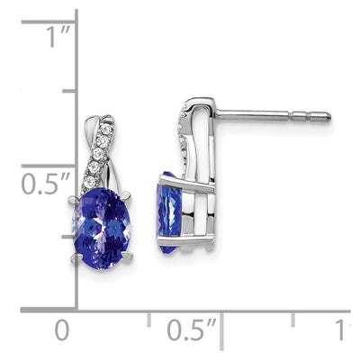 14K White Gold Tanzanite and Diamond Earrings, 13.6 x 5.25mm