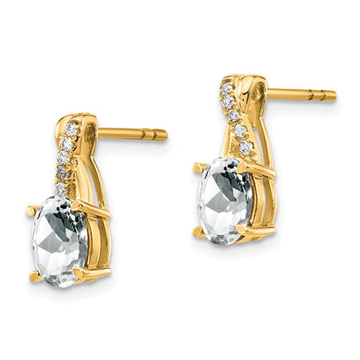 14K White Topaz and Diamond Earrings, 13.6 x 5.25mm