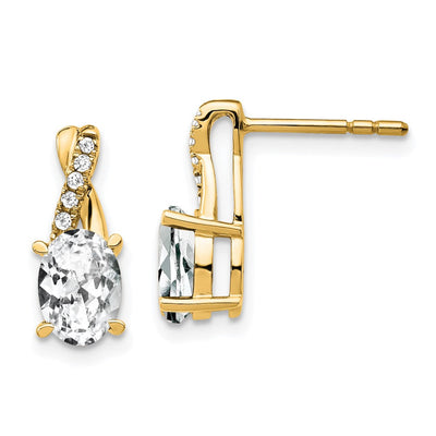14K White Topaz and Diamond Earrings, 13.6 x 5.25mm