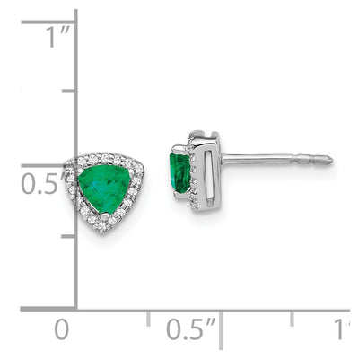 14K White Gold Trillion Emerald and Diamond Halo Earrings