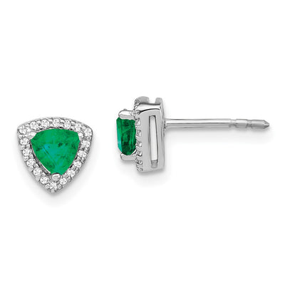 14K White Gold Trillion Emerald and Diamond Halo Earrings