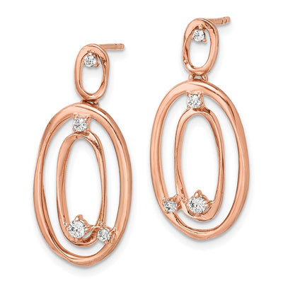 14K Rose Gold Diamond Oval Dangle Earrings