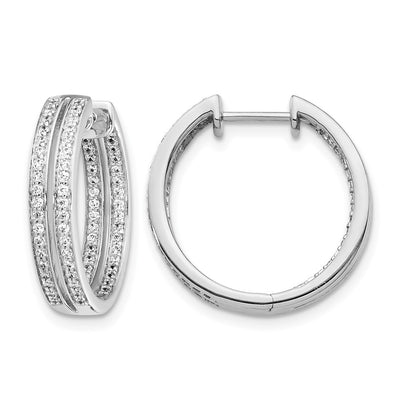 14K White Gold Diamond In/Out Hinged Hoop Earrings, 18 x 20mm