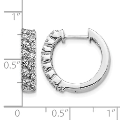 14K White Gold 2-row Diamond Hinged Hoop Earrings, 17 x 18mm