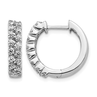 14K White Gold 2-row Diamond Hinged Hoop Earrings, 17 x 18mm