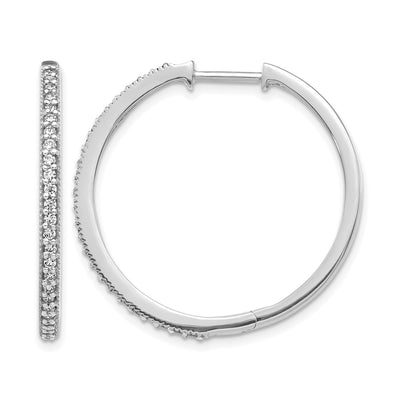 14K White Gold Diamond Milgrain Hinged Hoop Earrings, 29 x 29mm