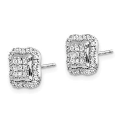 14K White Gold Diamond Square Cluster Post Earrings