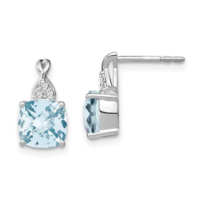 14K White Gold Checkerboard Aquamarine and Diamond Earrings