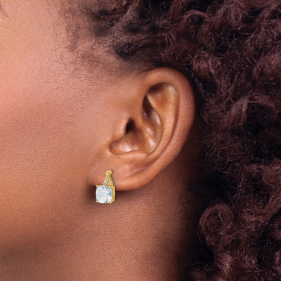 14K Checkerboard Aquamarine and Diamond Earrings