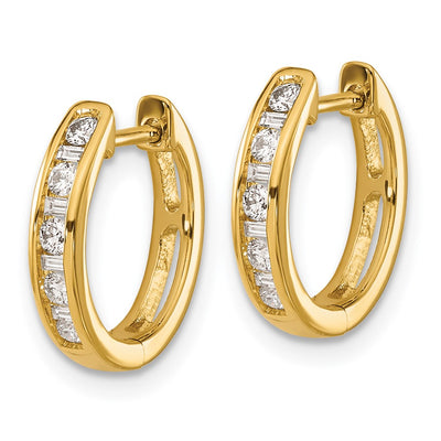 14K Round/Baguette Diamond Hinged Hoop Earrings