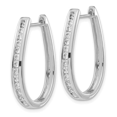 14K White Gold Diamond Oval Hinged Hoop Earrings, 27 x 20mm
