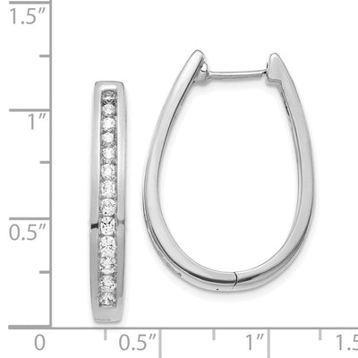14K White Gold Diamond Oval Hinged Hoop Earrings, 27 x 20mm