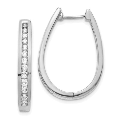 14K White Gold Diamond Oval Hinged Hoop Earrings, 27 x 20mm