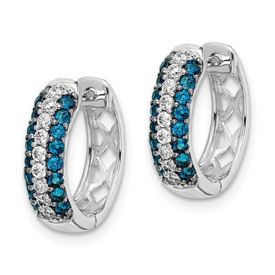 14K White Gold White and Blue Diamond Hinged Hoop Earrings