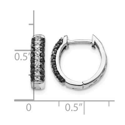 14K White Gold White and Black Diamond Hinged Hoop Earrings, 14 x 3.5mm
