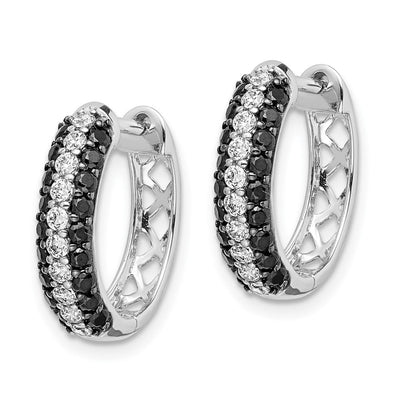 14K White Gold White and Black Diamond Hinged Hoop Earrings, 16 x 3.5mm