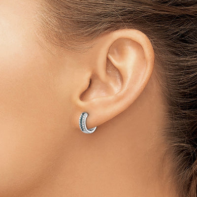 14K White Gold Blue and White Diamond Hinged Hoop Earrings