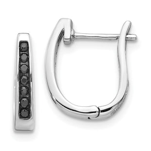 14k White Gold Black Diamond Hinged Hoop Earrings (Style EM5415-BK-016-WA)