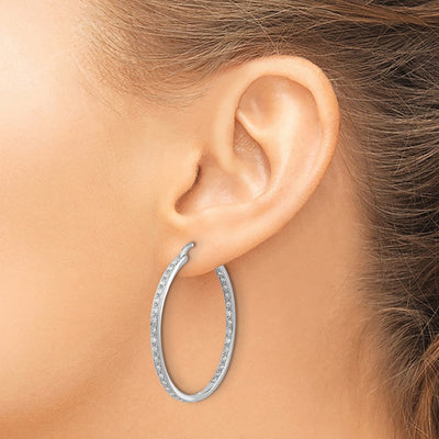 14K White Gold Diamond In/Out Hoop Earrings, 35 x 35mm