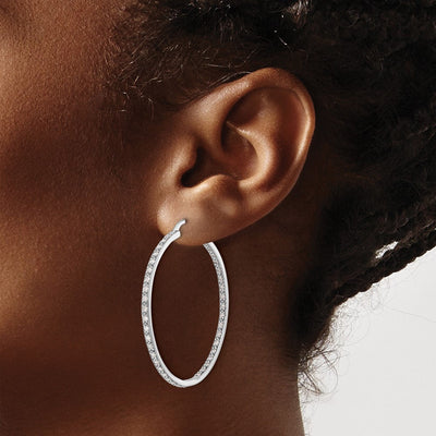 14K White Gold Diamond In/Out Hoop Earrings, 39 x 39mm