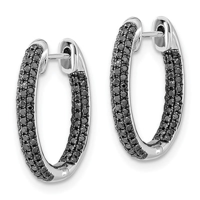 14K White Gold, All Black Diamond In/Out Hoop Earrings