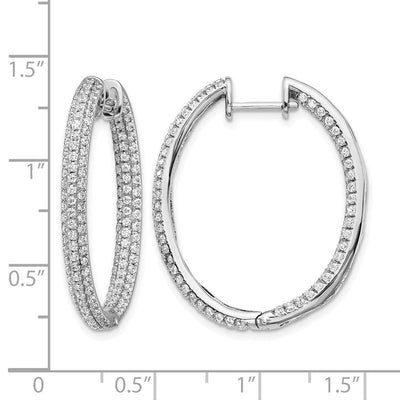 14K White Gold Diamond In/Out Hinged Hoop Earrings, 32 x 26mm