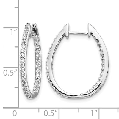 14K White Gold In/Out Diamond Hinged Hoop Earrings, 24 x 20mm