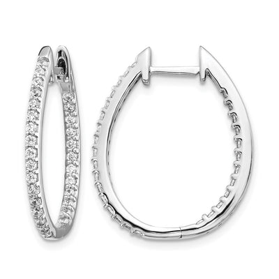 14K White Gold In/Out Diamond Hinged Hoop Earrings, 24 x 20mm