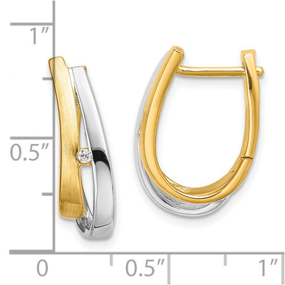 14K Yellow Gold With White Rhodium Diamond Hinged Hoop Earrings