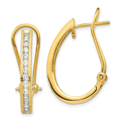 14K Gold Diamond Omega Back Hoop Earrings