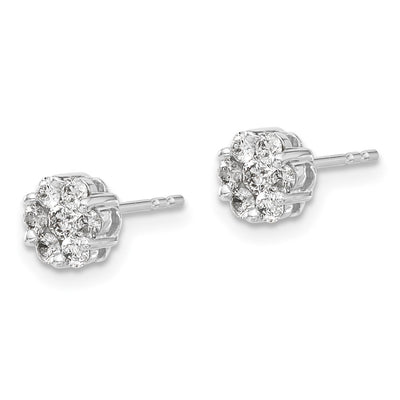 14K White Gold Diamond Cluster Push Back Earrings