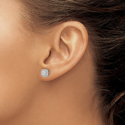 14K White Gold Diamond Halo Post Earrings